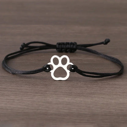 Cord Paw Print Bracelet – Adjustable Black and Red Design