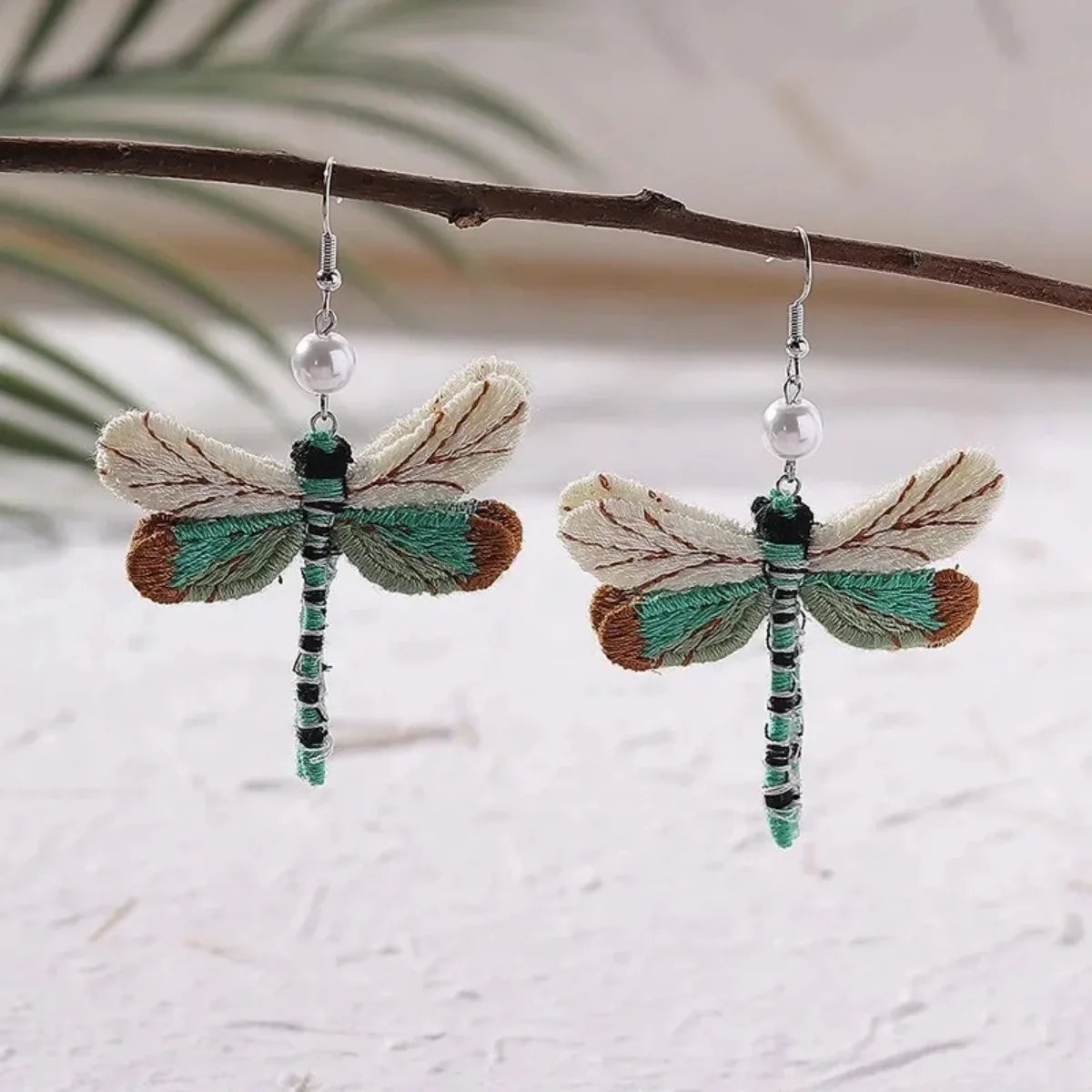 Embroidered Boho Dragonfly Earrings