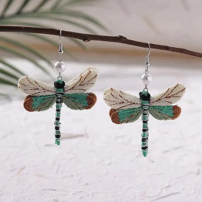 Embroidered Boho Dragonfly Earrings