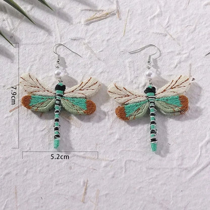 Embroidered Boho Dragonfly Earrings