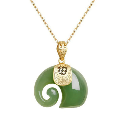Hetian Jade Elephant Pendant Necklace – 18K Gold-Plated Chain for Women