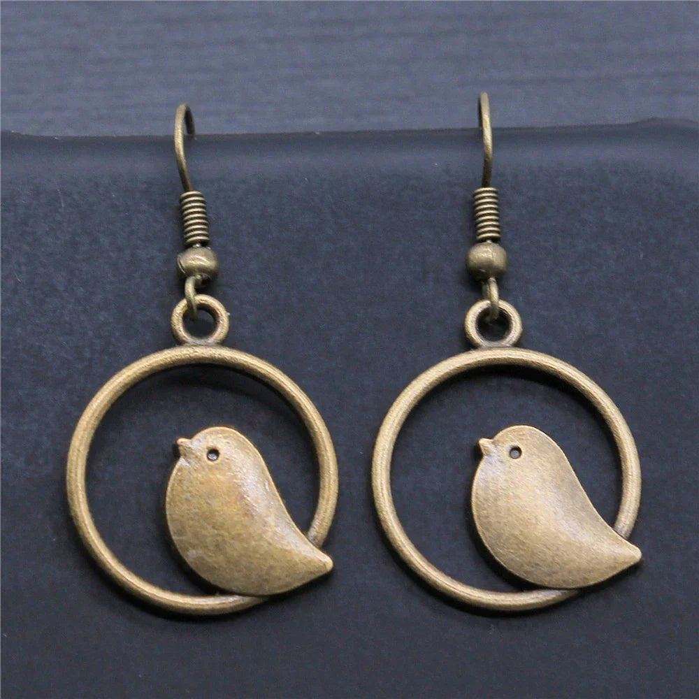Vintage Bird Charm Tomettes Earrings – Handmade Boho Jewelry