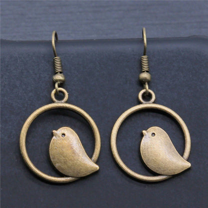 Vintage Bird Charm Tomettes Earrings – Handmade Boho Jewelry