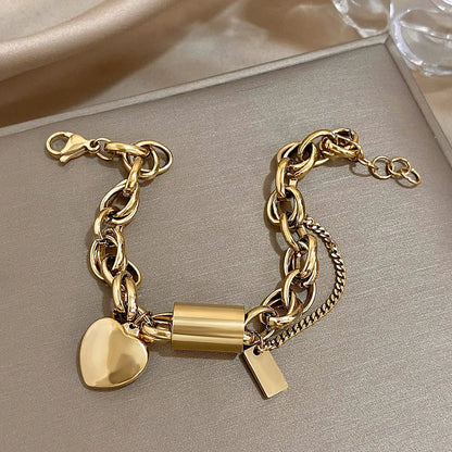 Thick Heartened Bracelet | Gold