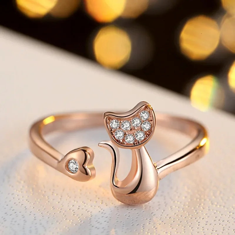 Cute Open Cat Ring – Cubic Zirconia