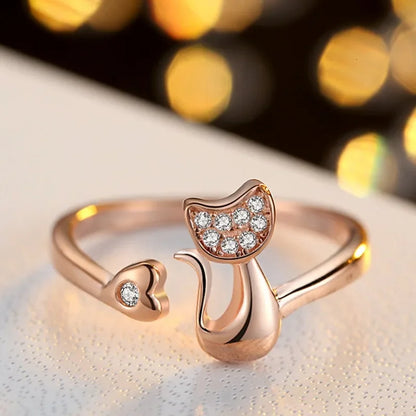 Cute Open Cat Ring – Cubic Zirconia