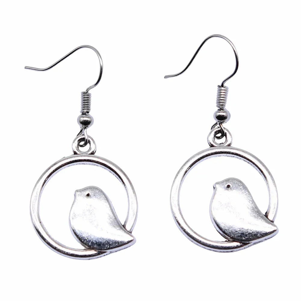 Vintage Bird Charm Tomettes Earrings – Handmade Boho Jewelry
