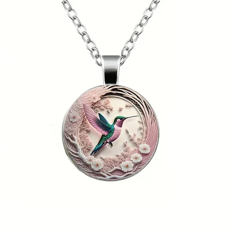 Glass Dome Hummingbird Pendant Necklace