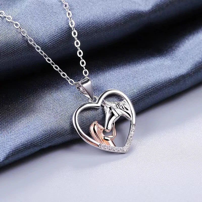 Magnificent Horse Girl Heart Zircon Necklace
