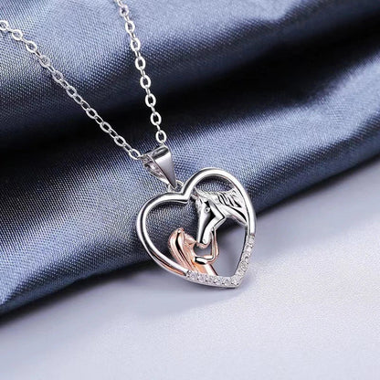 Magnificent Horse Girl Heart Zircon Necklace