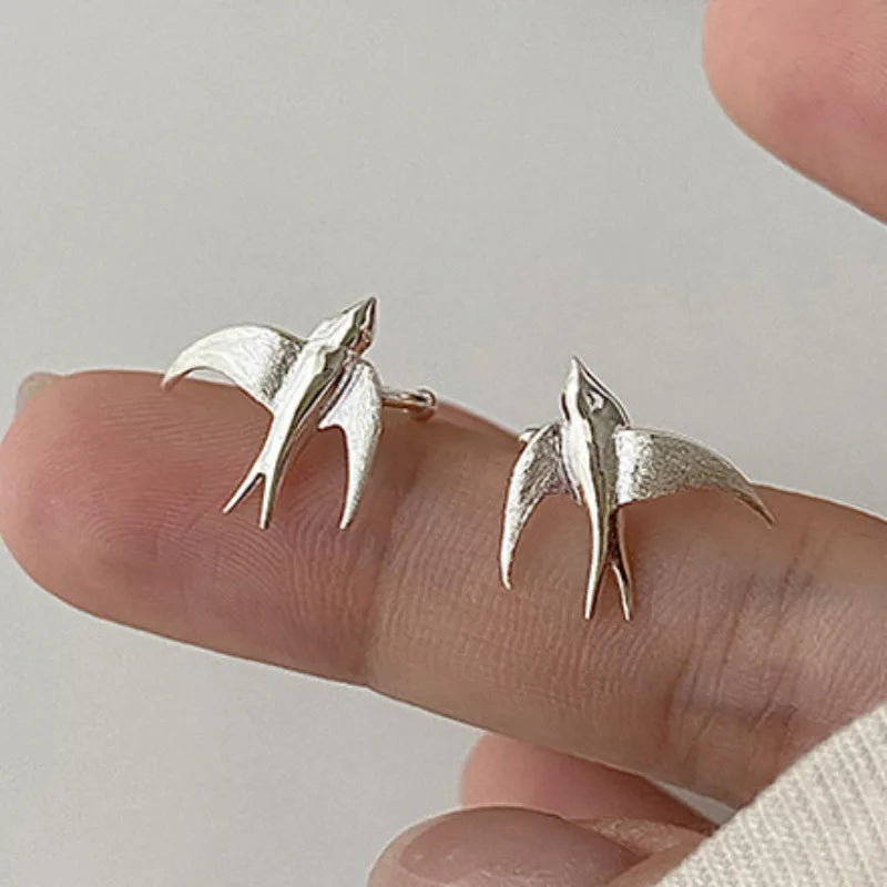 Magnificent Swallow Clip Earrings Silver
