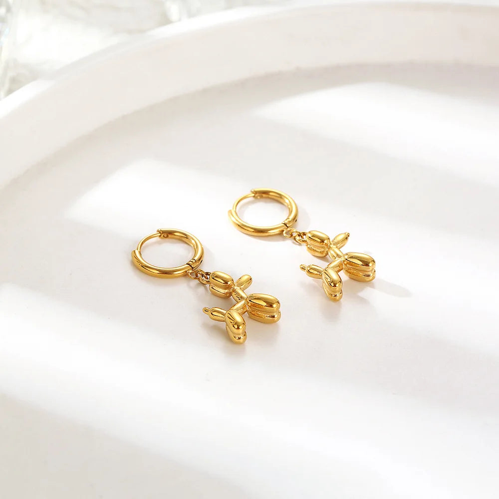Gold Huggie Earrings with Mini Dog Balloon Charm