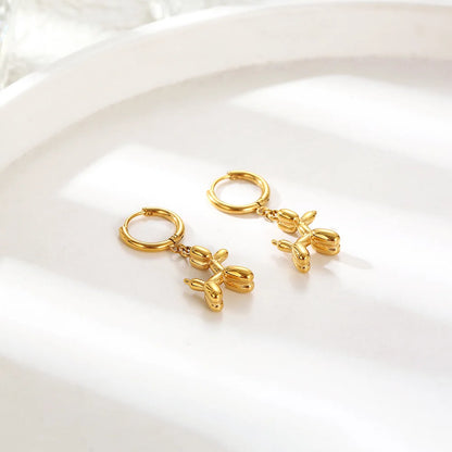 Gold Huggie Earrings with Mini Dog Balloon Charm