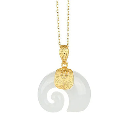 Hetian Jade Elephant Pendant Necklace – 18K Gold-Plated Chain for Women