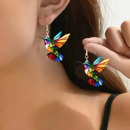 Acrylic Hummingbird Drop Earrings – 2D Brilliant Bird Design