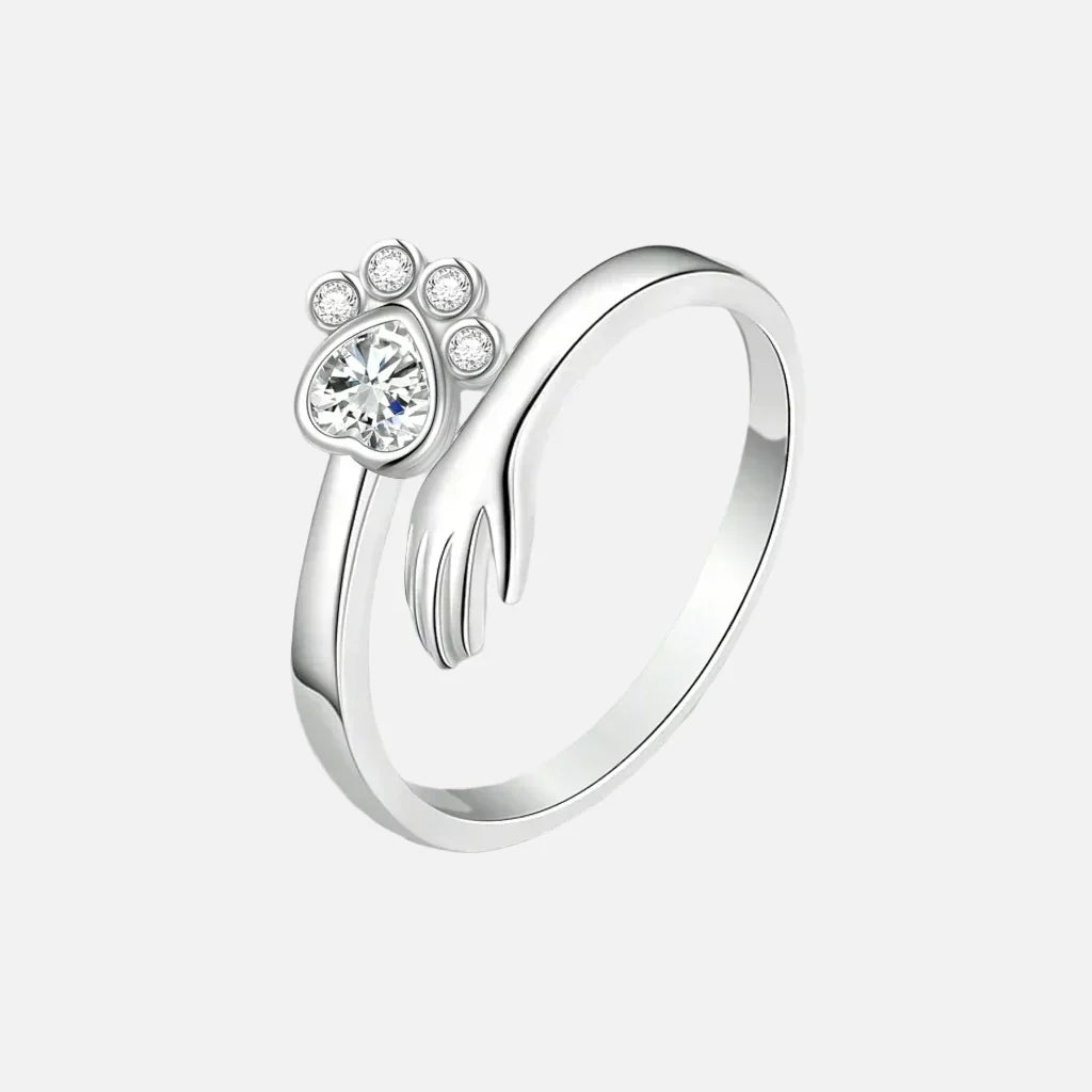 Adjustable Sterling Silver 925 Ring – Hand and Paw Print Design