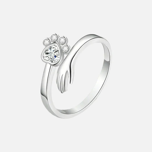 Adjustable Sterling Silver 925 Ring – Hand and Paw Print Design