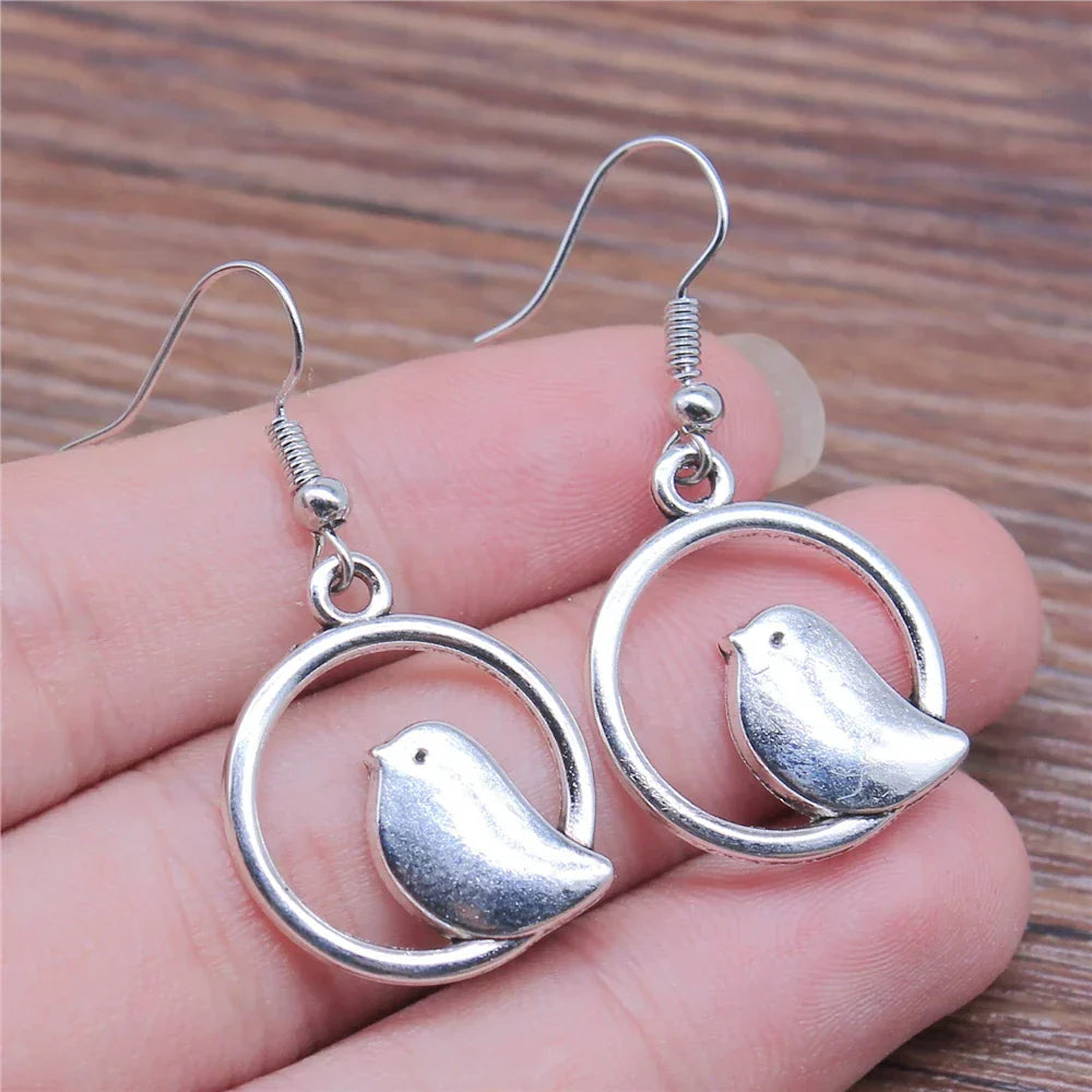 Vintage Bird Charm Tomettes Earrings – Handmade Boho Jewelry