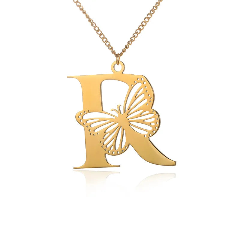 18-carat gold-plated butterfly liberty initials necklace