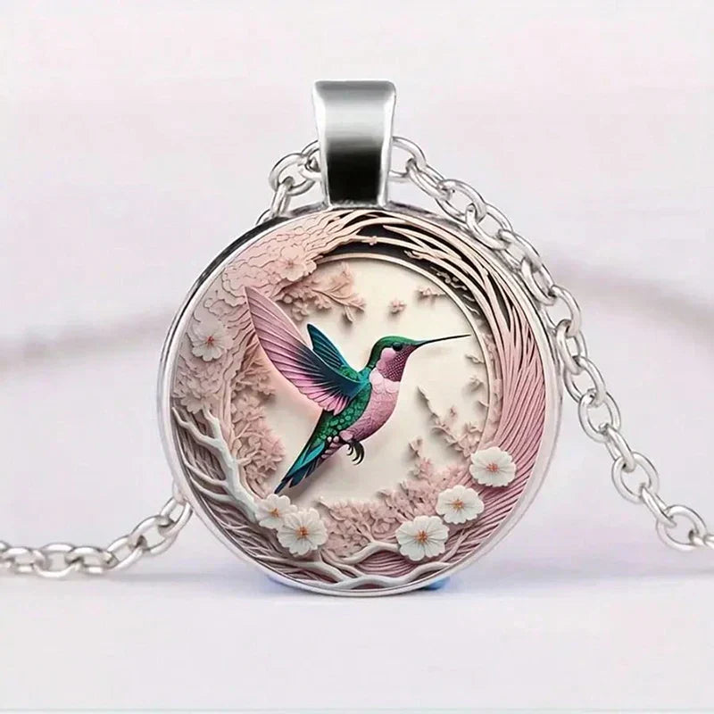 Glass Dome Hummingbird Pendant Necklace