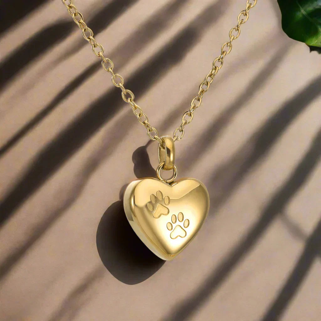 Animal Urn Pendant Necklace – Heart Paw Engraving