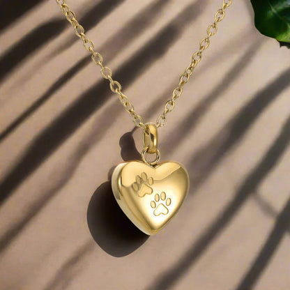 Animal Urn Pendant Necklace – Heart Paw Engraving