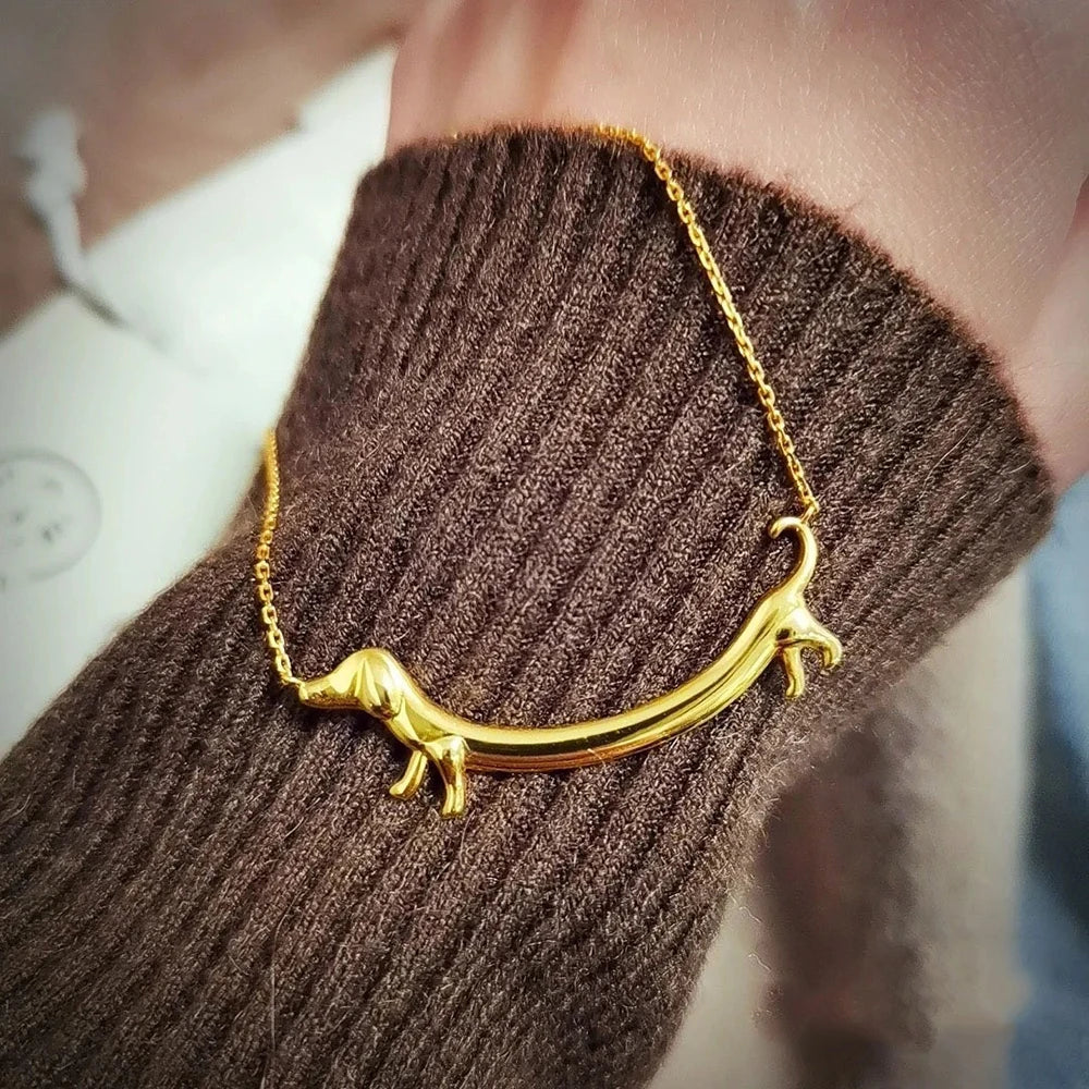 Gold Tone Dachshund Necklace