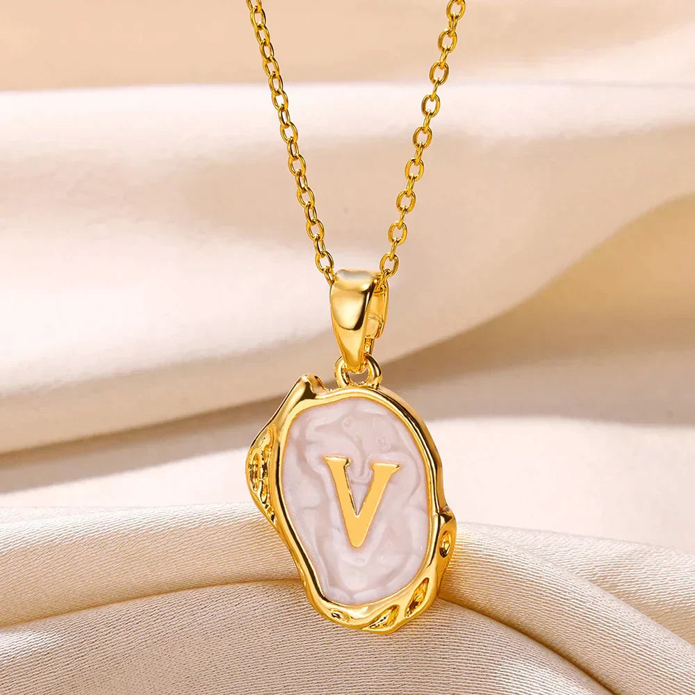 18-carat gold-plated ocean necklace with seabed initials