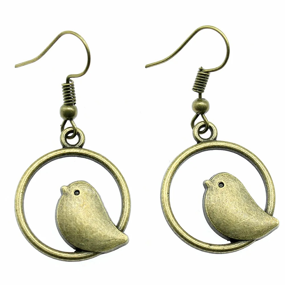 Vintage Bird Charm Tomettes Earrings – Handmade Boho Jewelry