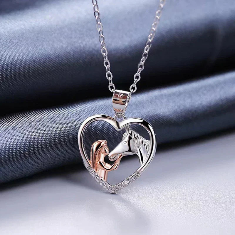 Magnificent Horse Girl Heart Zircon Necklace