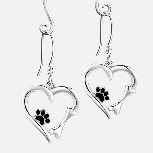 Silver Heart and Paw Tomettes Earrings