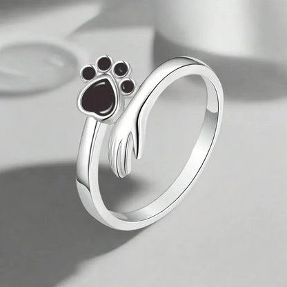 Adjustable Sterling Silver 925 Ring – Hand and Paw Print Design