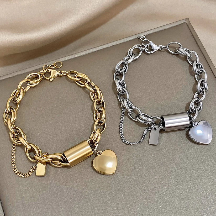 Thick Heartened Bracelet | Gold