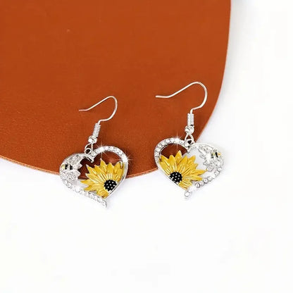 Vintage Heart Sunflower and Bee Tomettes Earrings