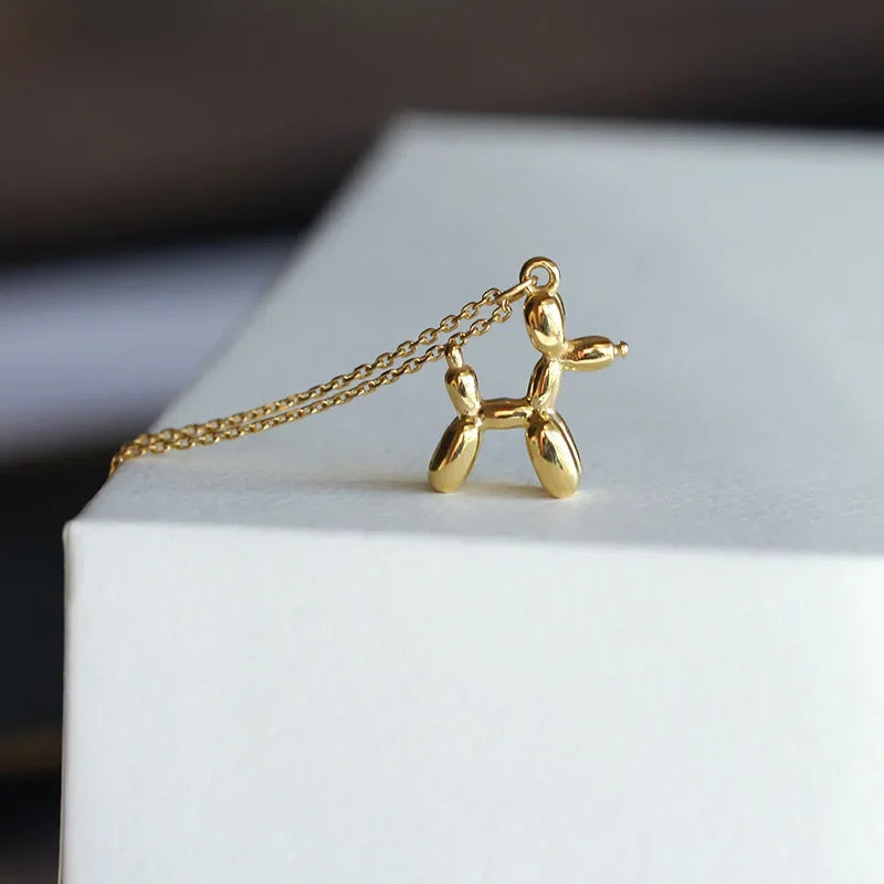 Gold Tone Dog Balloon Pendant Necklace