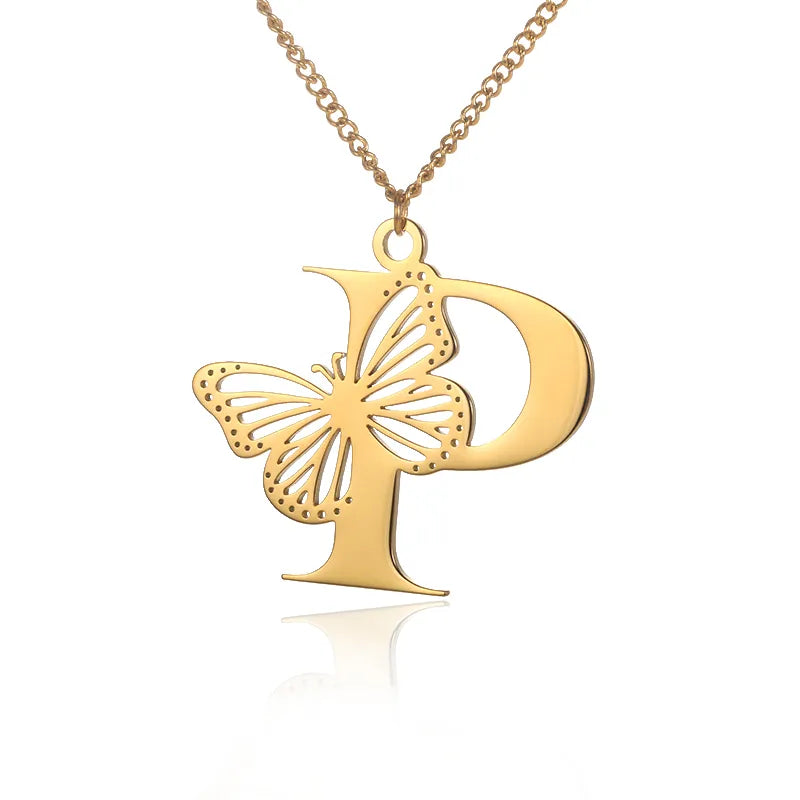 18-carat gold-plated butterfly liberty initials necklace