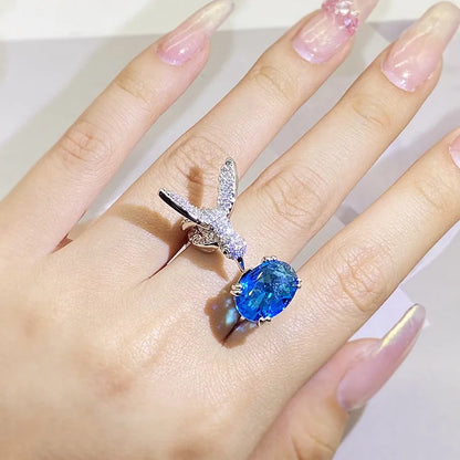 Hummingbird Gemstone Adjustable Ring – Zircon, 14K Gold Plated
