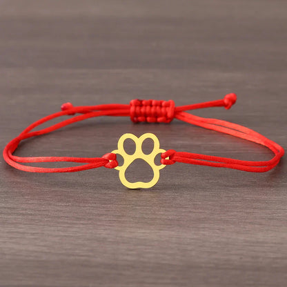 Cord Paw Print Bracelet – Adjustable Black and Red Design