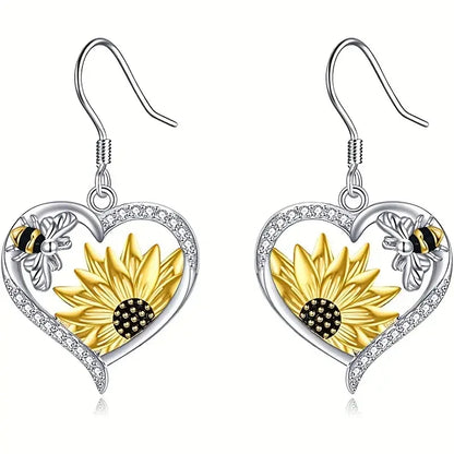 Vintage Heart Sunflower and Bee Tomettes Earrings