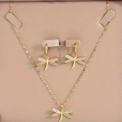 Golden Dragonfly Jewelry Necklace with Free Earrings