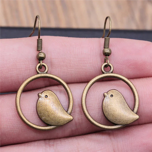 Vintage Bird Charm Tomettes Earrings – Handmade Boho Jewelry
