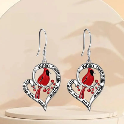 Cardinal Memorial Earrings – 'When Cardinals Appear, Angels Are Near' Falling Heart
