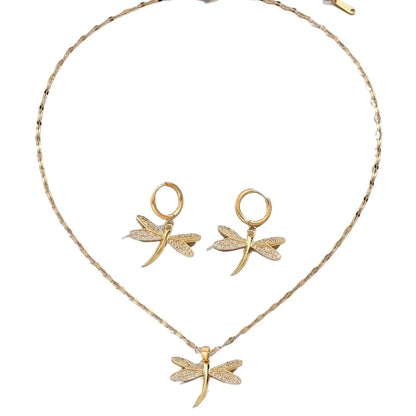 Golden Dragonfly Jewelry Necklace with Free Earrings