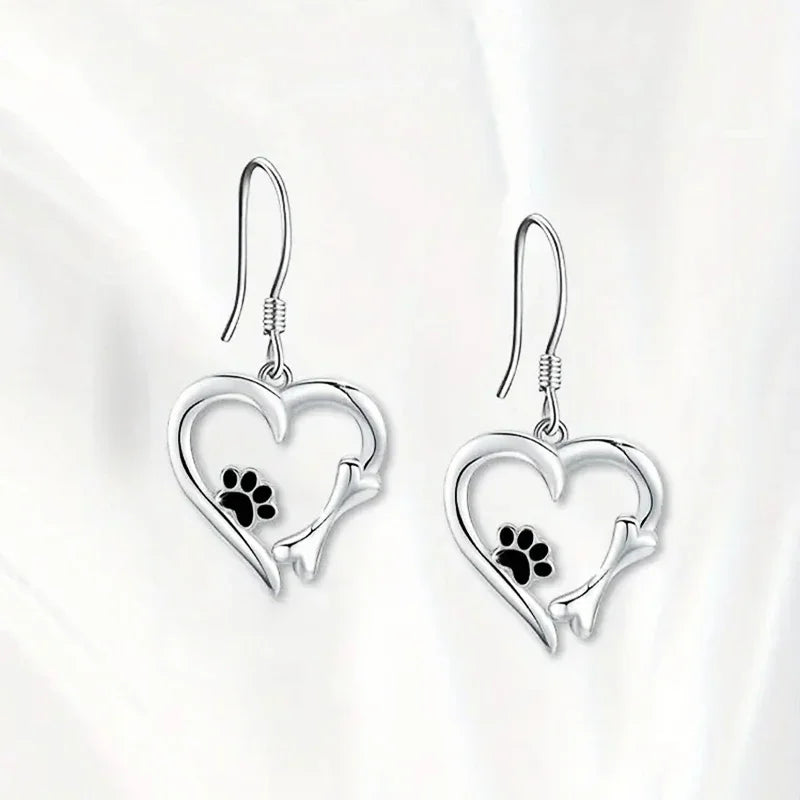 Silver Heart and Paw Tomettes Earrings