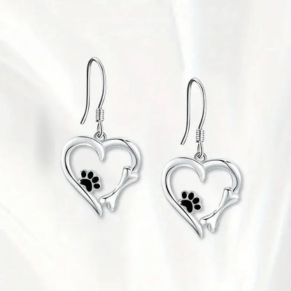 Silver Heart and Paw Tomettes Earrings