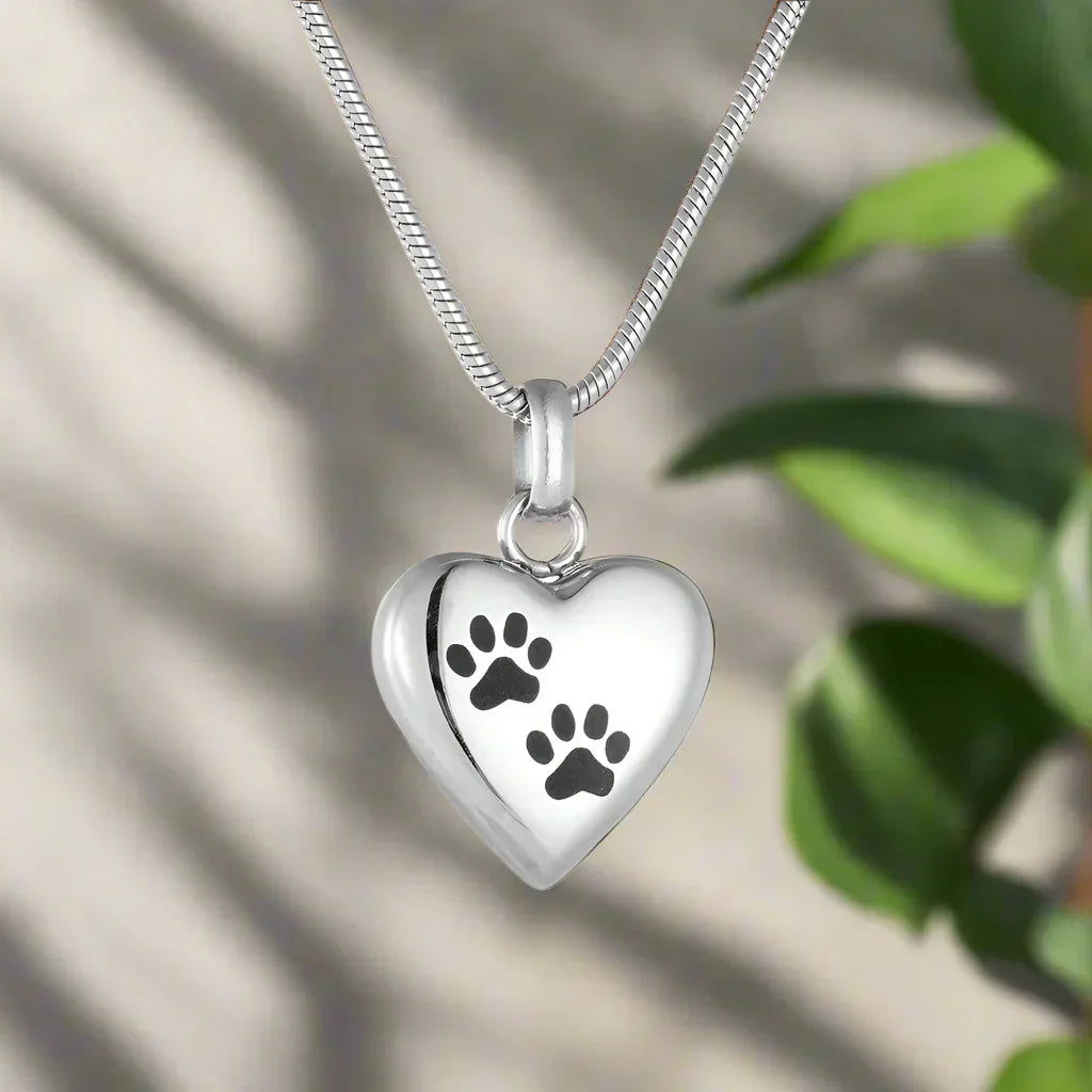 Animal Urn Pendant Necklace – Heart Paw Engraving