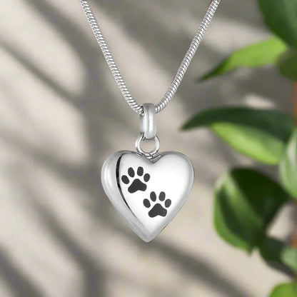 Animal Urn Pendant Necklace – Heart Paw Engraving