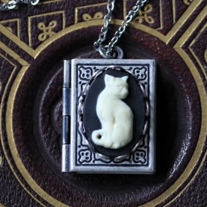 Vintage Cat Book Pendant Necklace – Turning Page Design