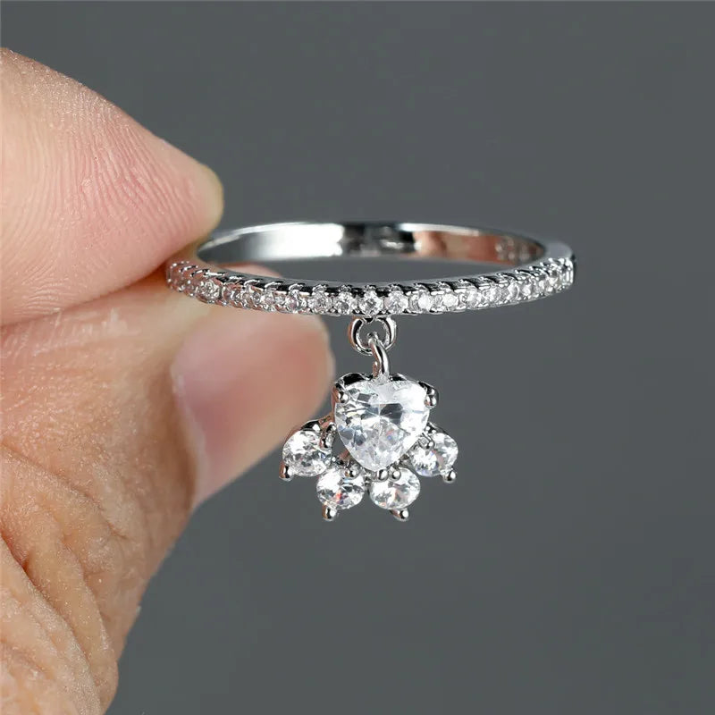 Vintage Cat Paw and Heart Stone Ring – Gold and Silver Tones