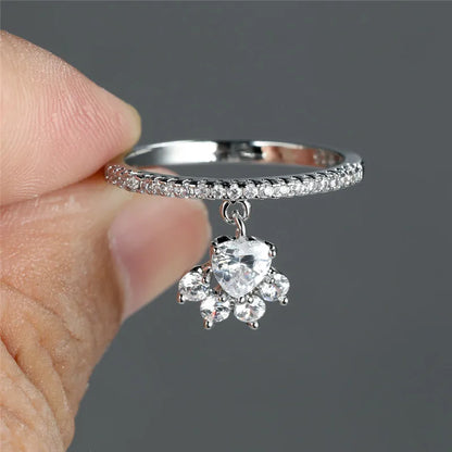 Vintage Cat Paw and Heart Stone Ring – Gold and Silver Tones
